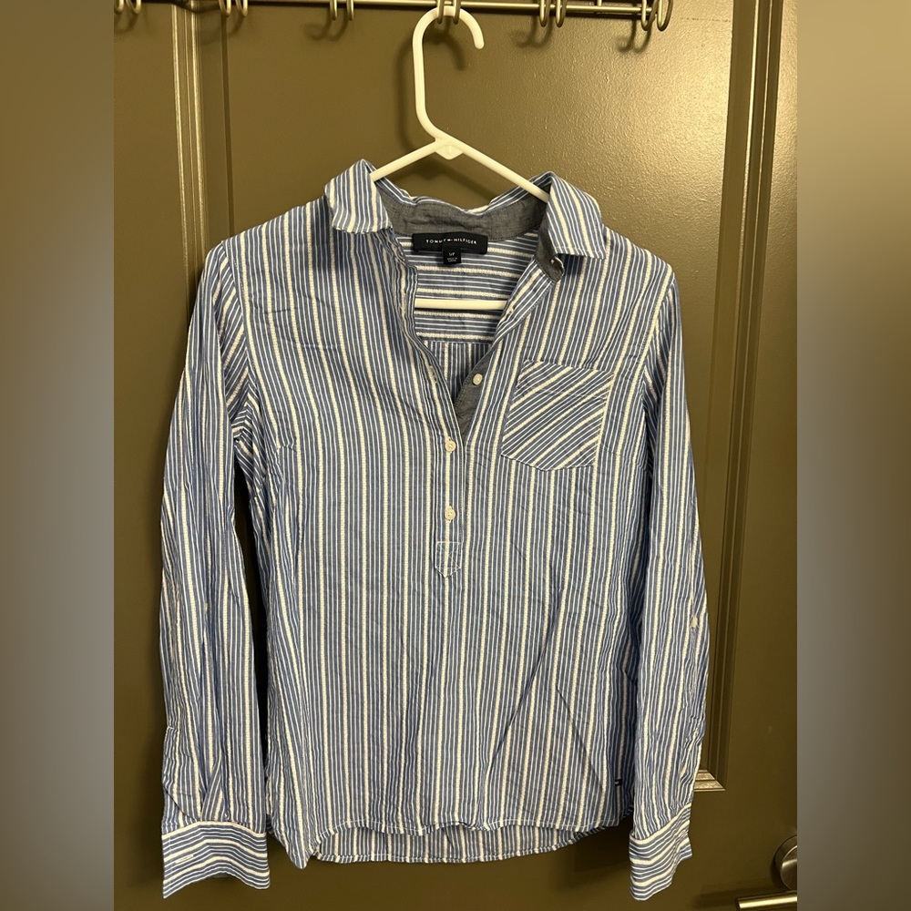 Tommy Hilfiger Striped Half Button Down Blouse